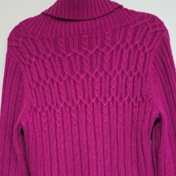 Ann Taylor Womens Sz XL Purple Wool Blend Cable Knit Ribbed Cowl Neck Sweater - Picture 5 of 11